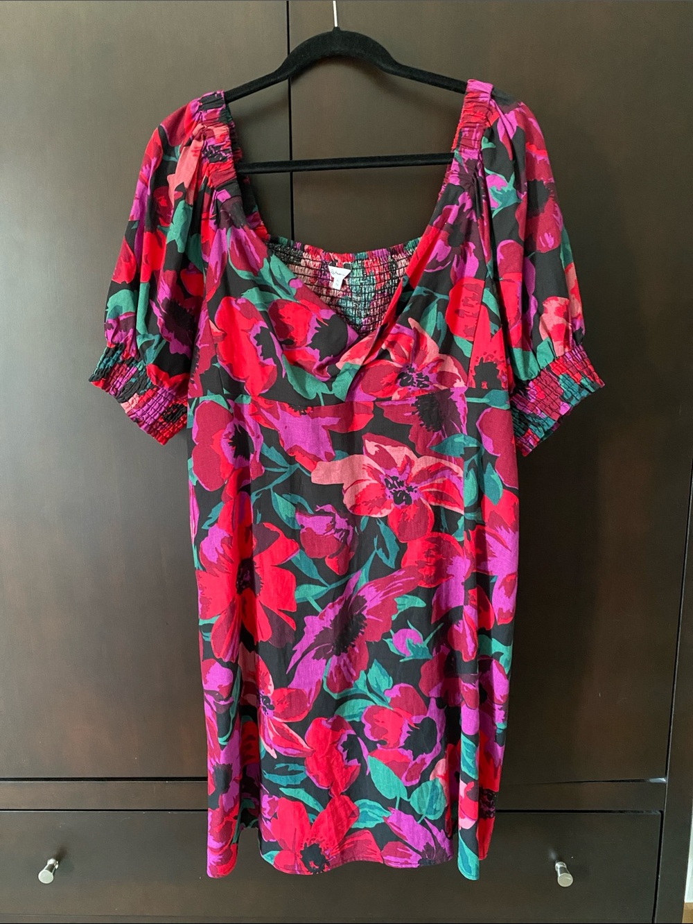 Floral Scoop Neck Dress in Red, Fuchsia & Teal
